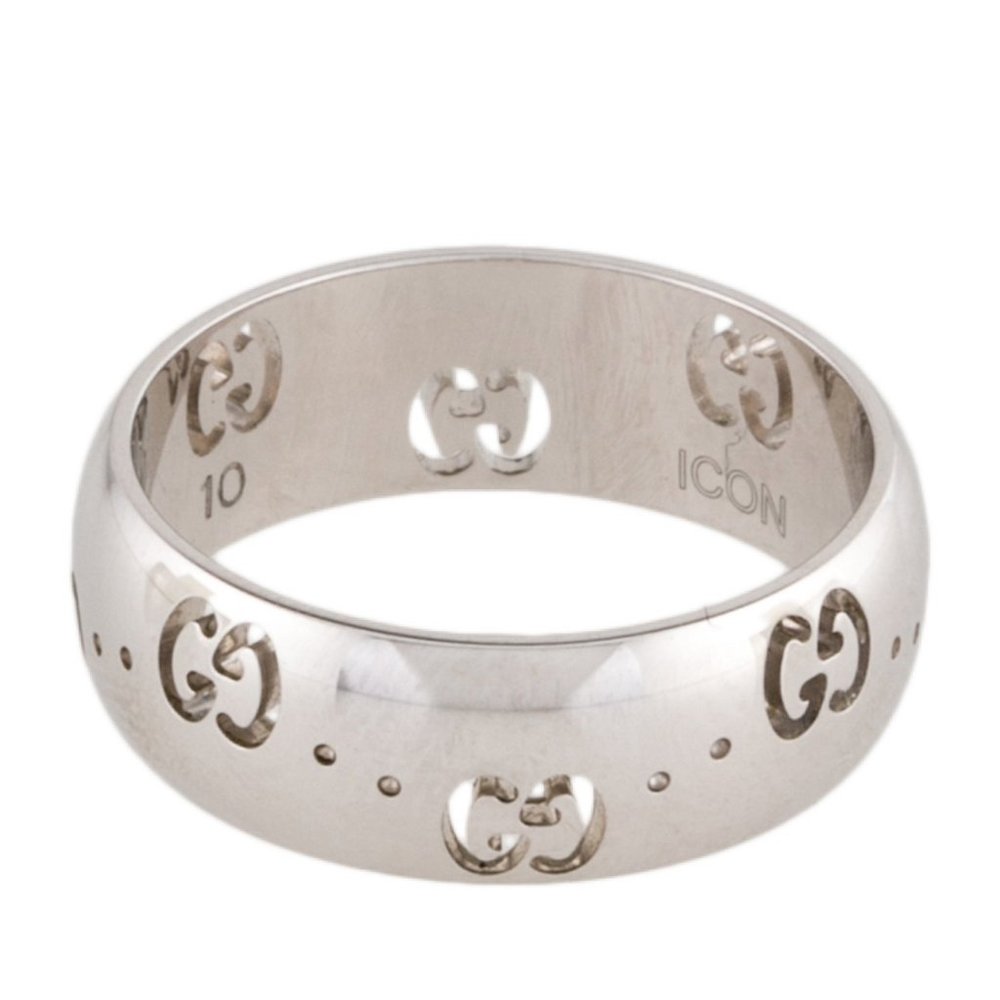 GUCCI 18K WHITE GOLD ICON GG CUTOUT BAND RING - Picture 1 of 10